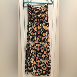 Grace Karin Black Strapless Maxi Dress with Citrus Print
